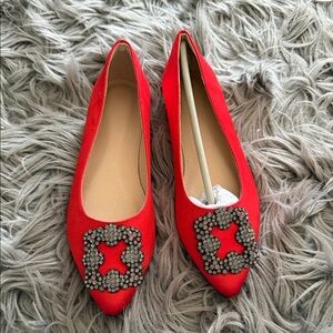 Elegant Red Embellished Women's Flats